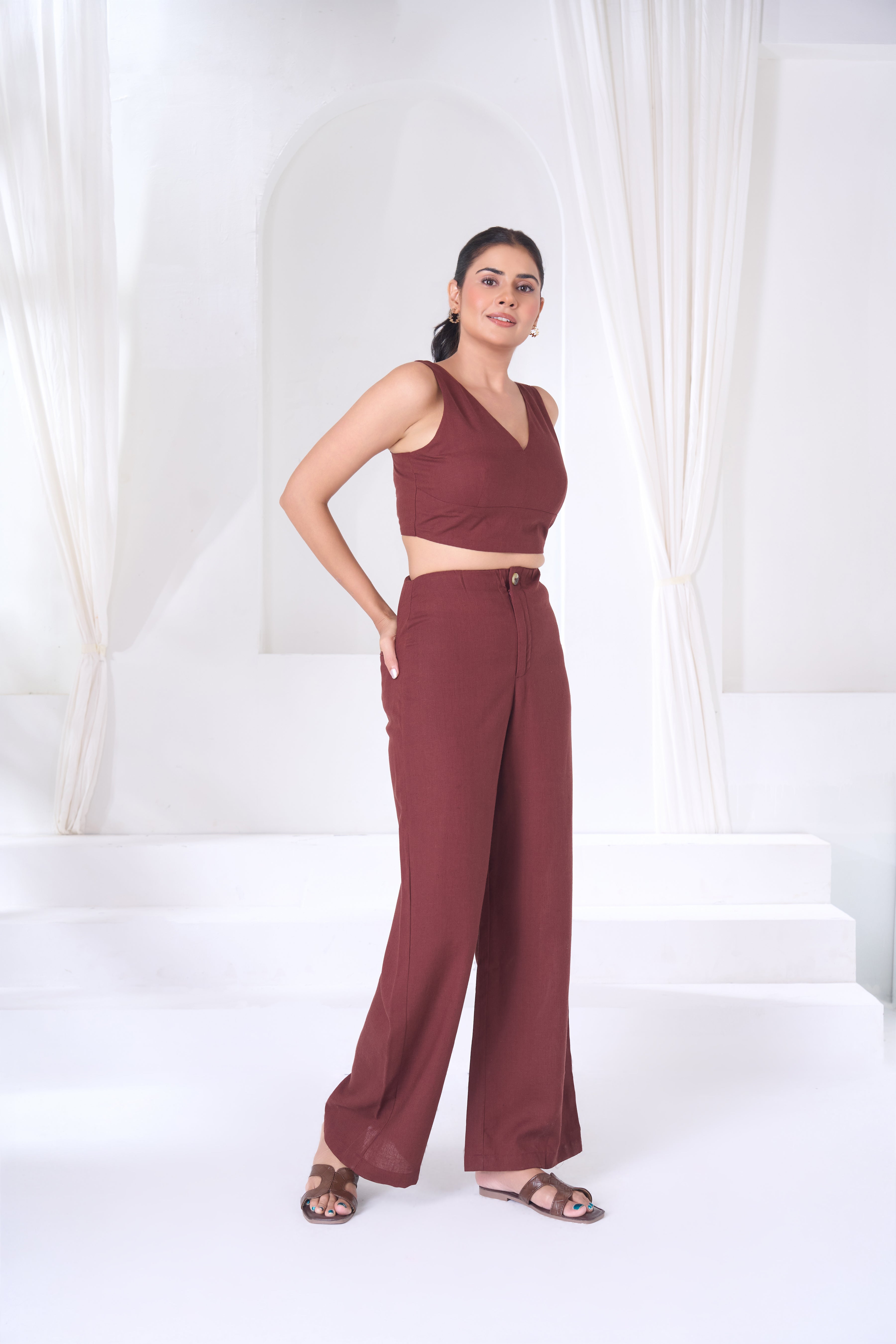 V-Neck Smocked Back Crop Top