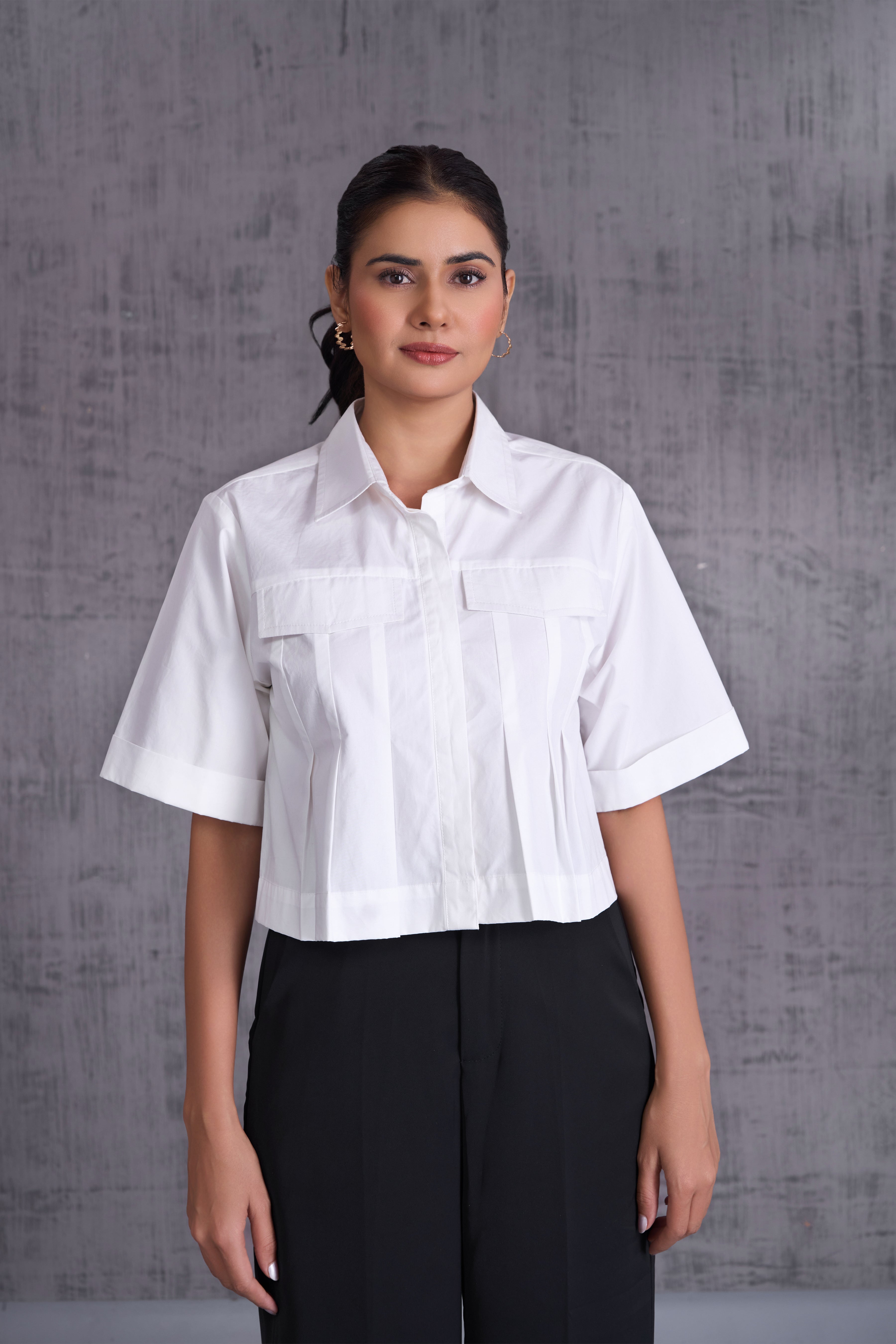 Pleated Cropped Shirt