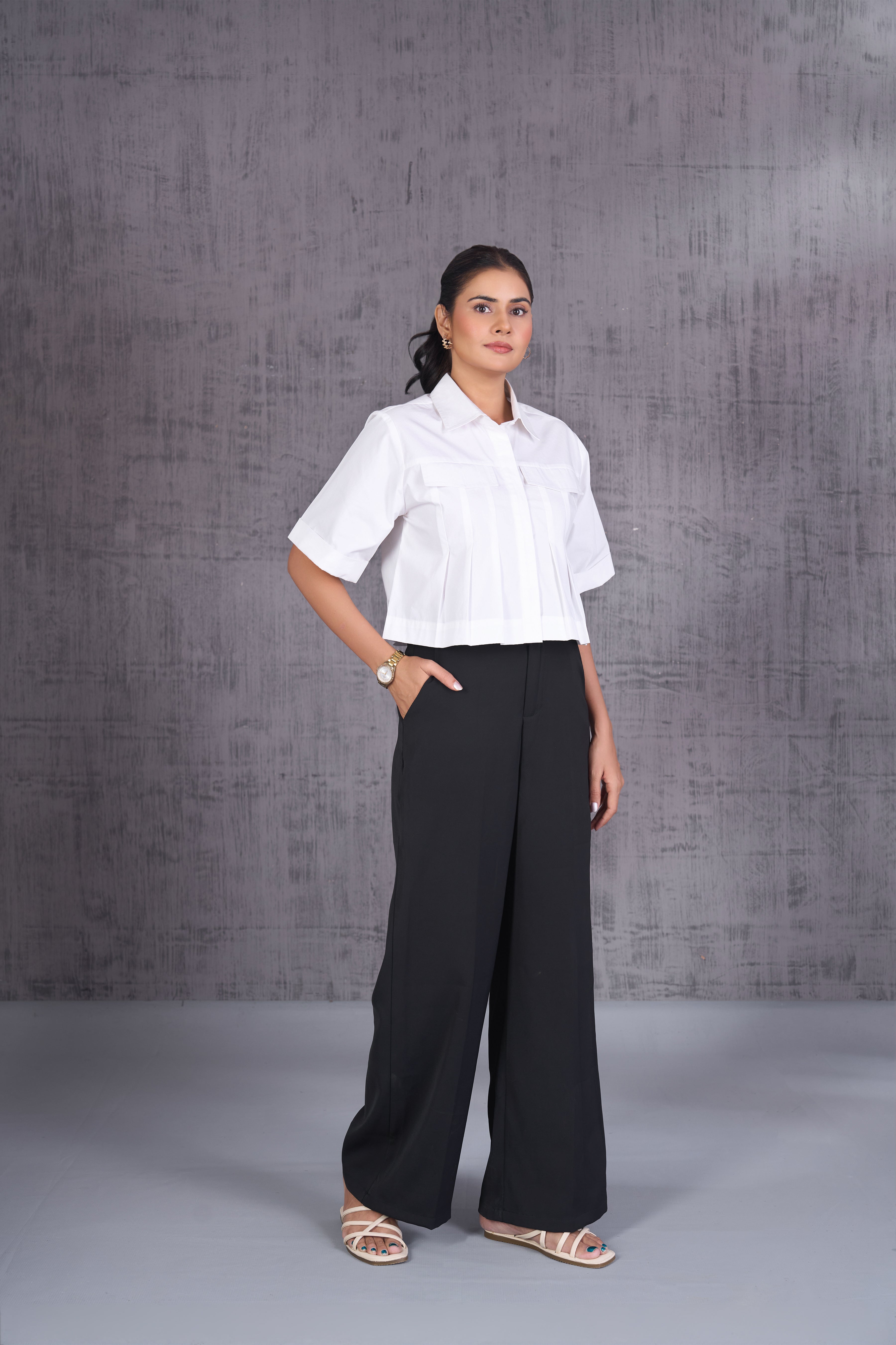 Pleated Cropped Shirt