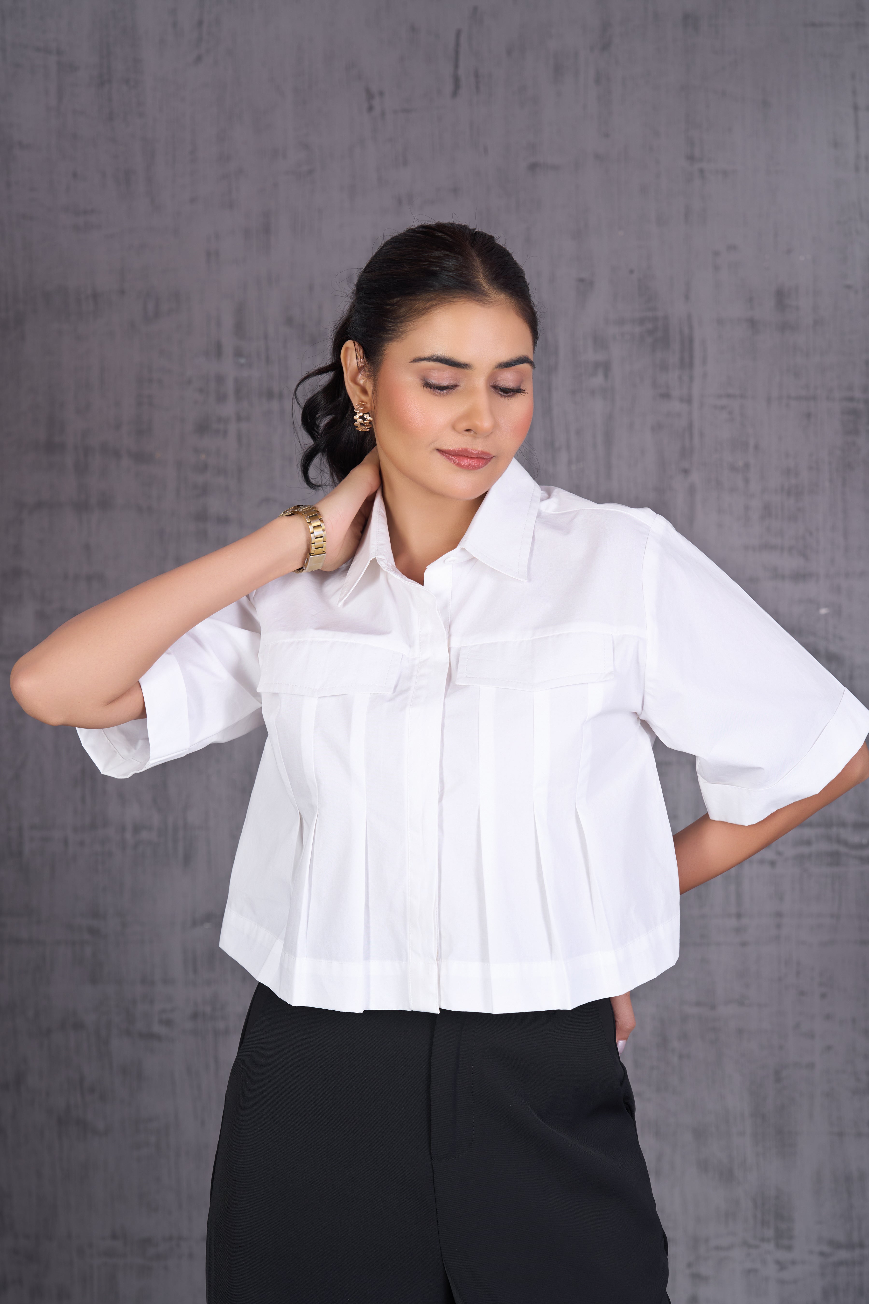 Pleated Cropped Shirt