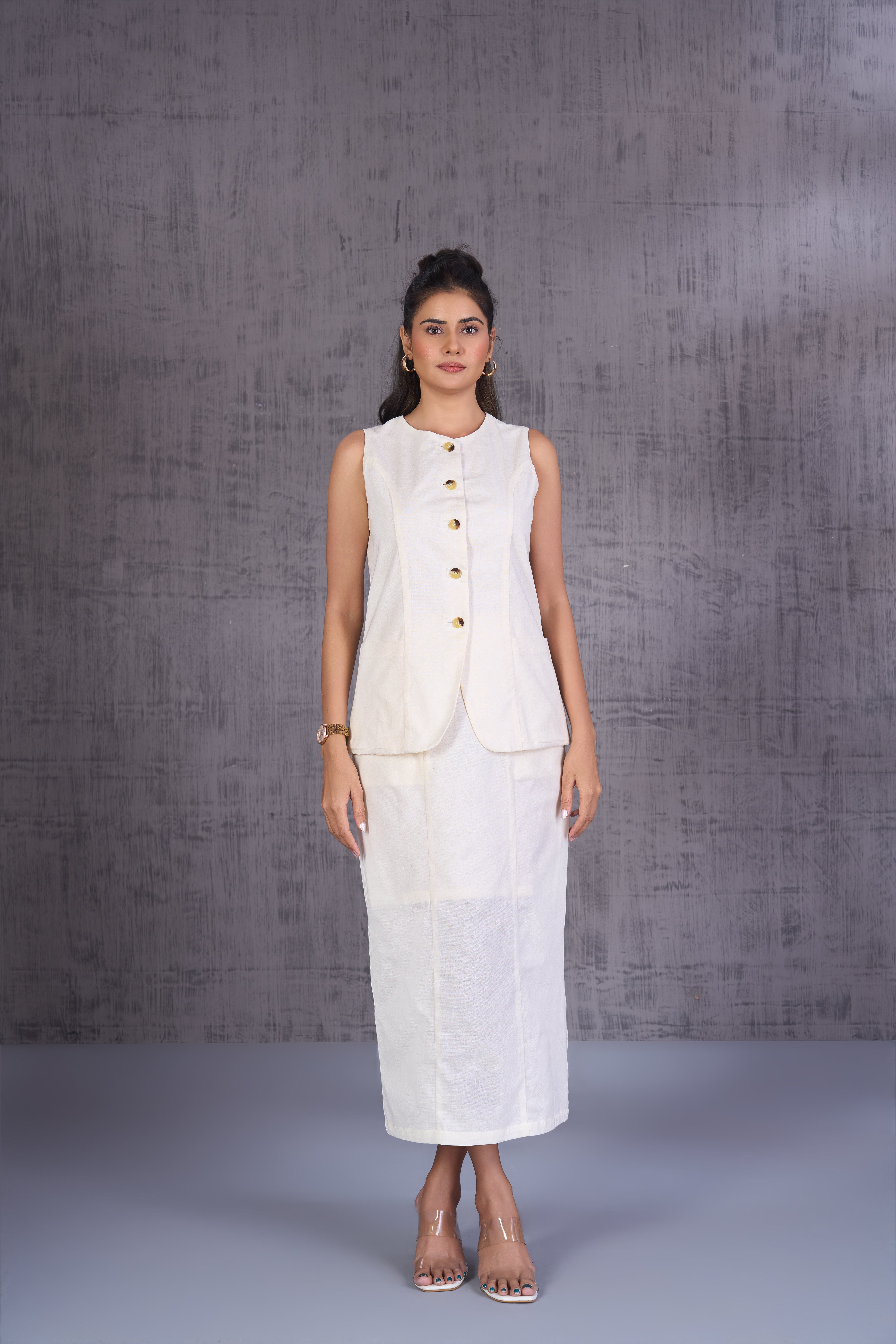 Paneled Straight Midi Skirt