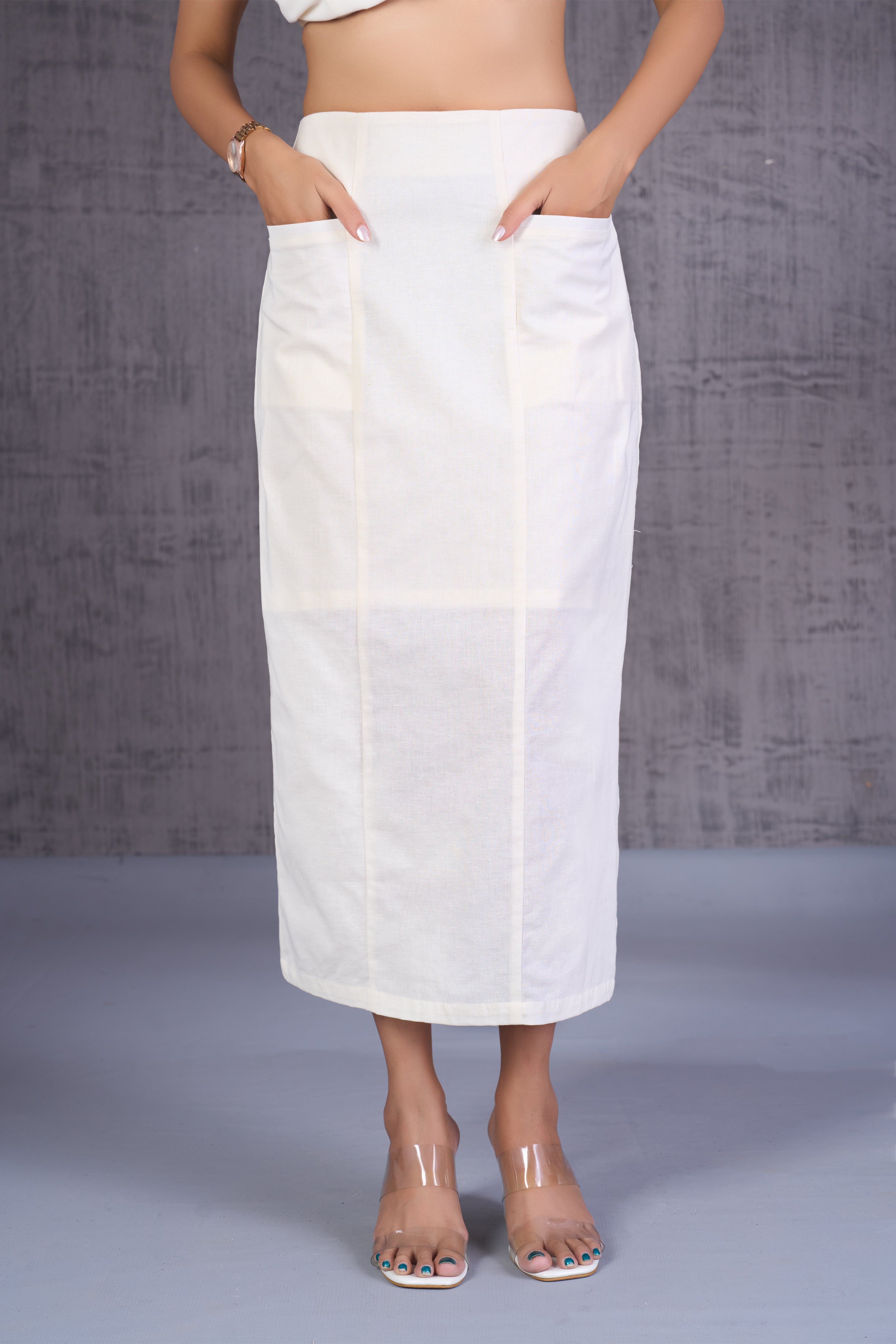 Paneled Straight Midi Skirt