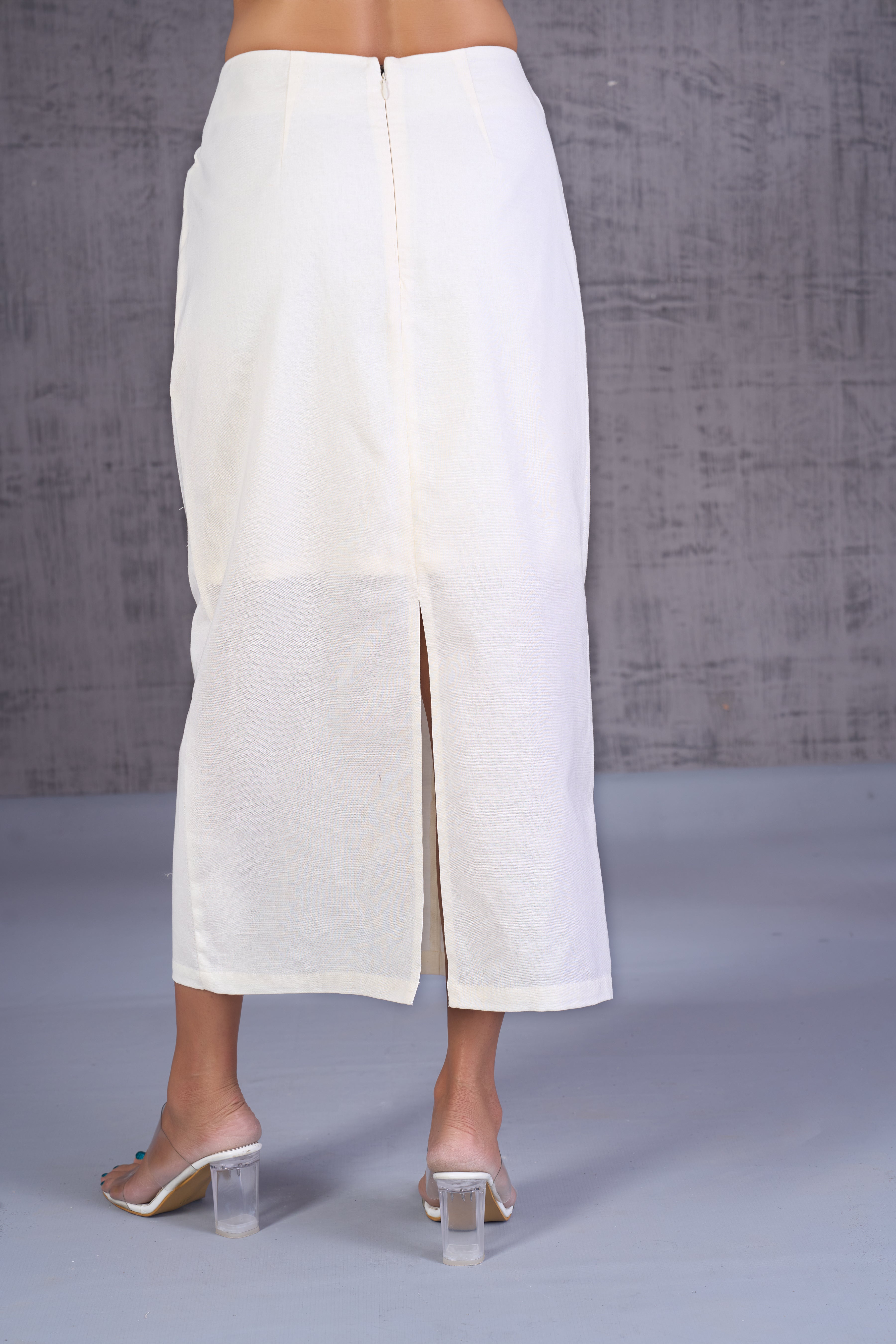 Paneled Straight Midi Skirt