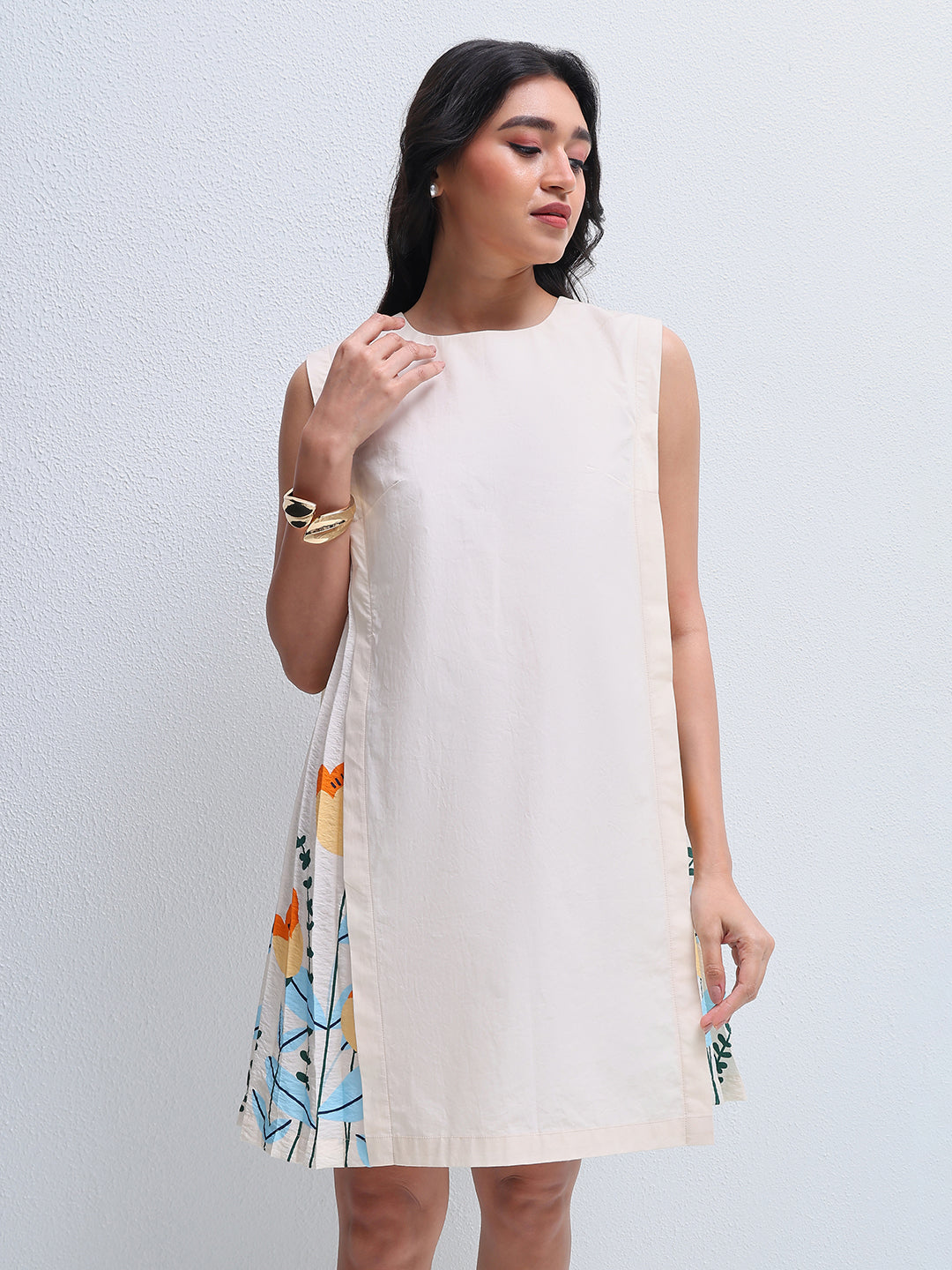 Pleated Peneled Mini Dress
