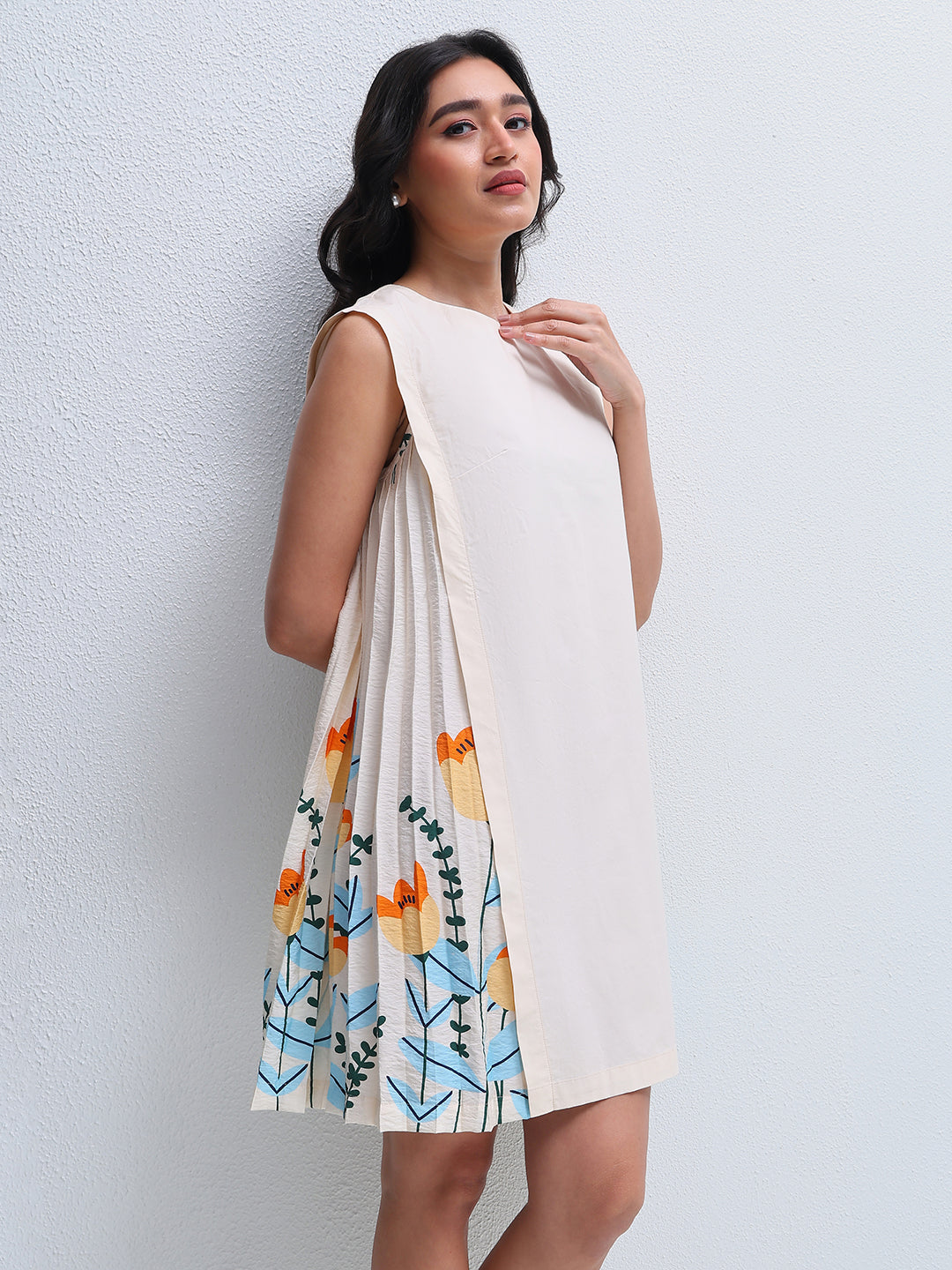 Pleated Peneled Mini Dress