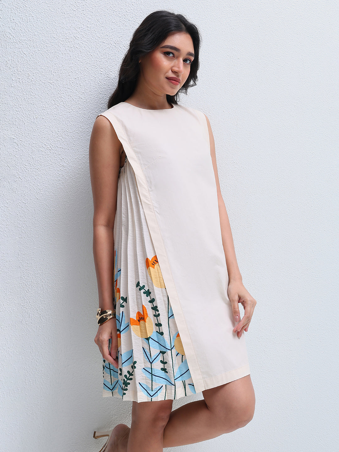 Pleated Peneled Mini Dress
