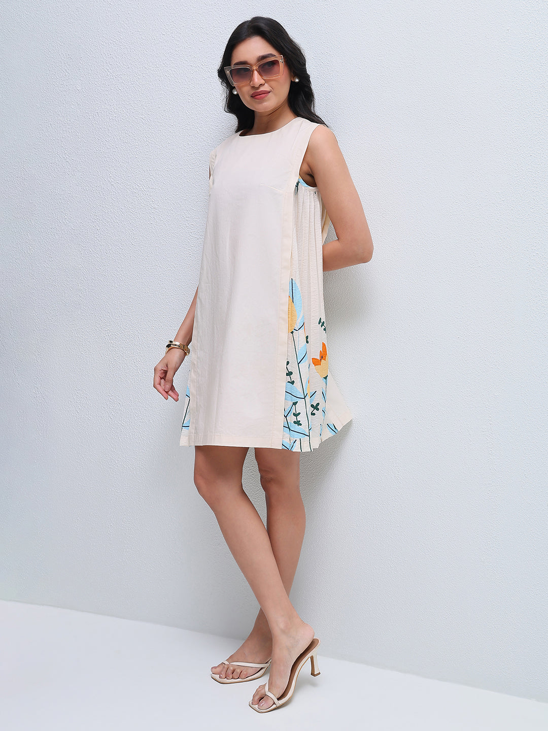 Pleated Peneled Mini Dress